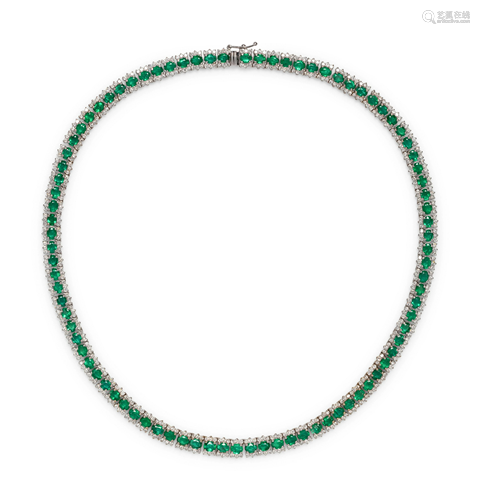 EMERALD AND DIAMOND NECKLACE