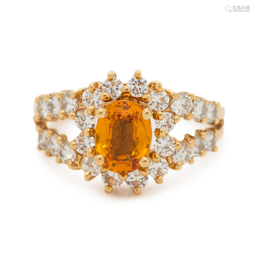 ORANGE SAPPHIRE AND DIAMOND RING