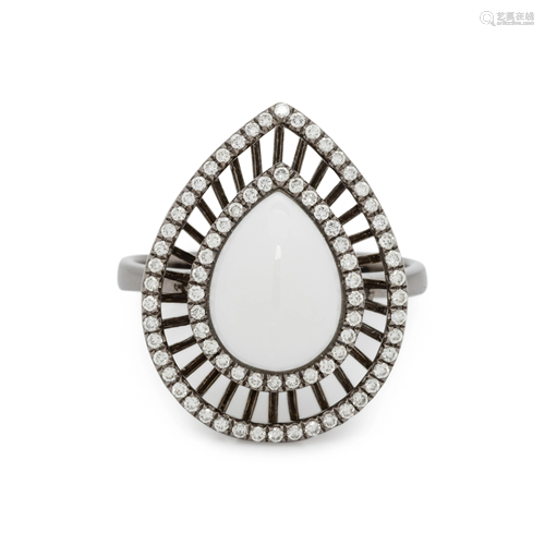 WHITE CHALCEDONY AND DIAMOND RING