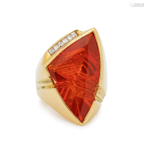 FIRE OPAL AND DIAMOND RING