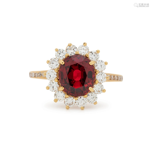 SPINEL AND DIAMOND RING