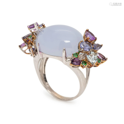 LAVENDER JADE AND MULTIGEM RING