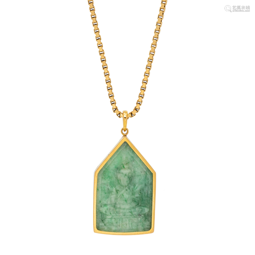 YELLOW GOLD AND AVENTURINE QUARTZ PENDANT/NE…