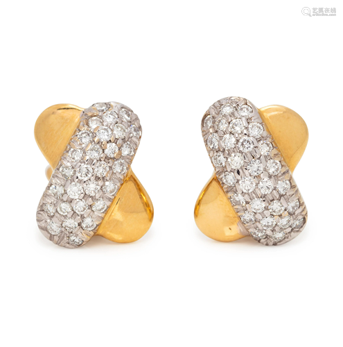 BICOLOR GOLD AND DIAMOND EARCLIPS