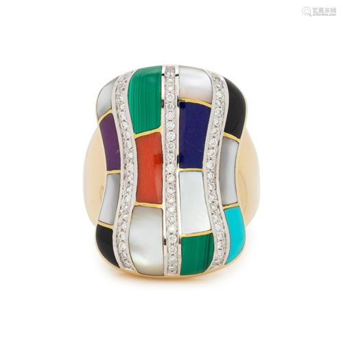 MULTIGEM INLAY AND DIAMOND RING