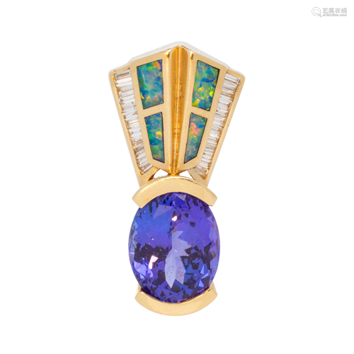 TANZANITE, DIAMOND AND OPAL PENDANT