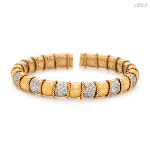 YELLOW GOLD AND DIAMOND FLEXIBLE CUFF BRACELET