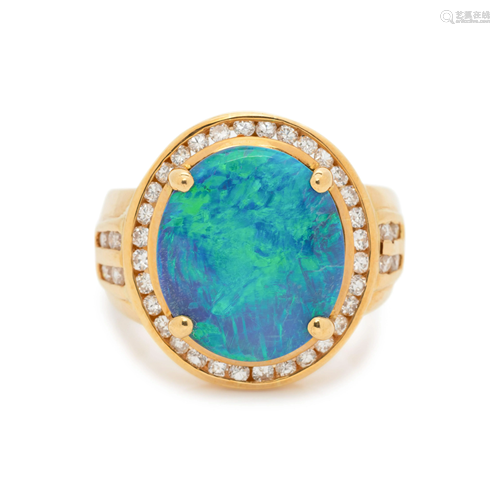 BLACK OPAL AND DIAMOND RING