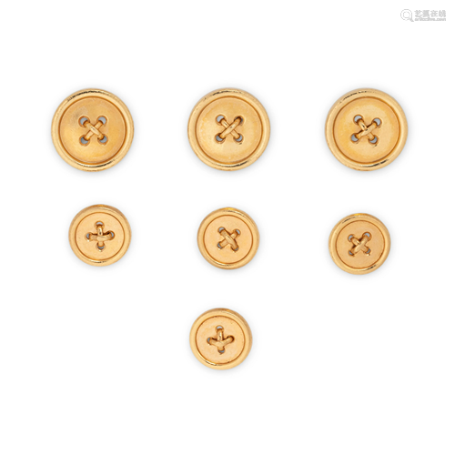 TIFFANY & CO., YELLOW GOLD TUXEDO BUTTON SET