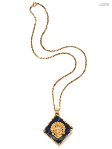 YELLOW GOLD AND SODALITE PENDANT/NECKLACE