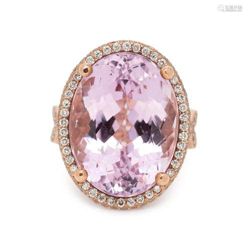 KUNZITE AND DIAMOND RING