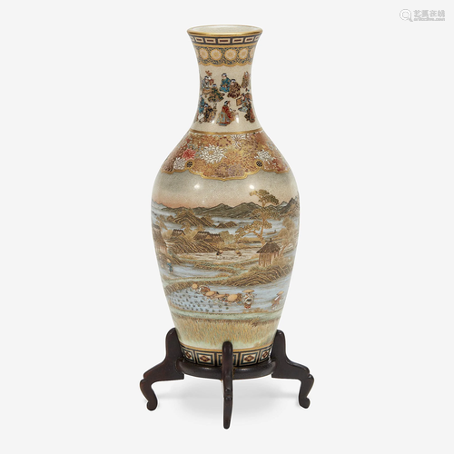 A Japanese Satsuma-type enameled pottery cabinet vase