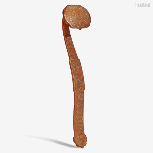 A Chinese bamboo veneer ruyi scepter Qing Dynasty,