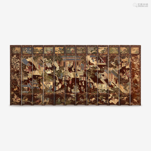 A Chinese carved twelve-panel 