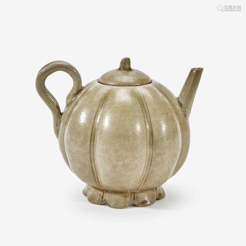 A Chinese celadon-glazed melon-form small ewer and