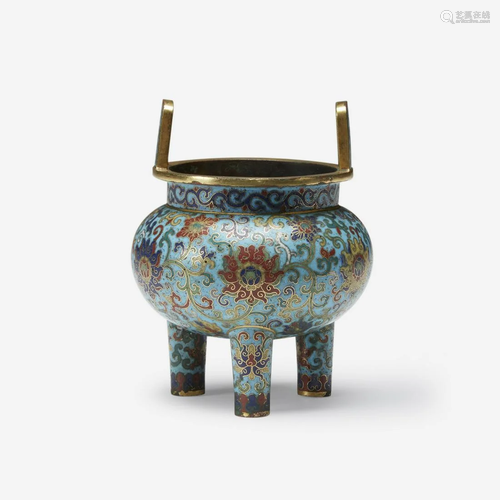 A Chinese cloisonnÃ© enamel tripod censer Qianlong mark