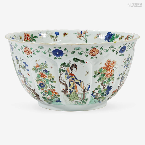 A Chinese famille verte-decorated lobed porcelain large