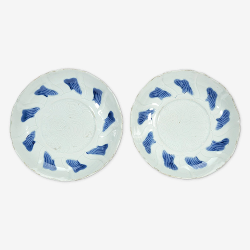 A pair of Chinese blue and white porcelain incised