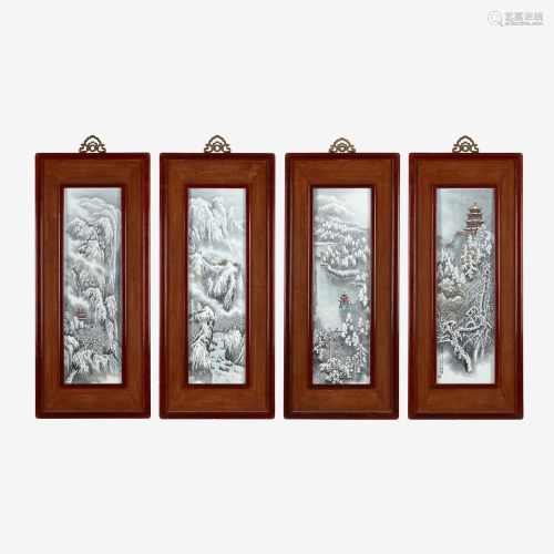 A suite of four Chinese enameled porcelain panels