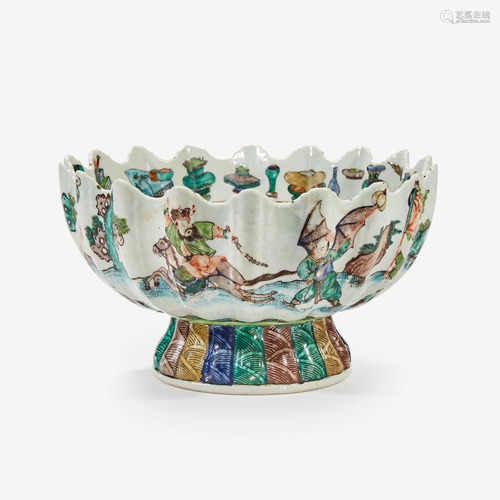 A famille verte-decorated porcelain lobed bowl probably