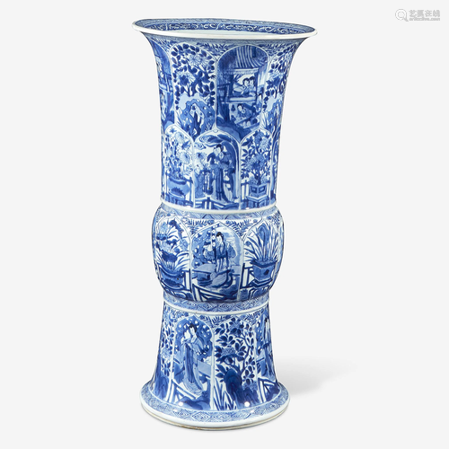 A large Chinese blue and white porcelain gu-form beaker