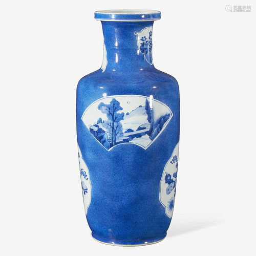 A Chinese powder blue-glazed porcelain rouleau vase