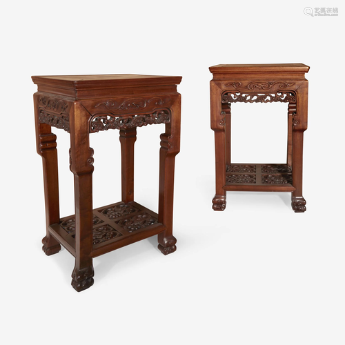 A pair of Chinese hardwood square side tables 20th