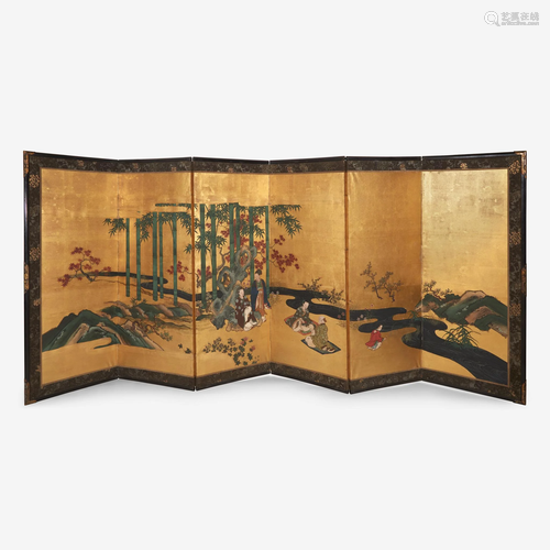 A pair of Japanese six-panel screens: 