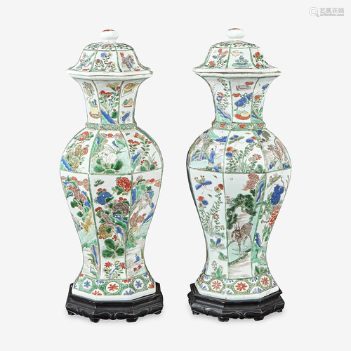 A pair of Chinese famille verte-decorated octagonal