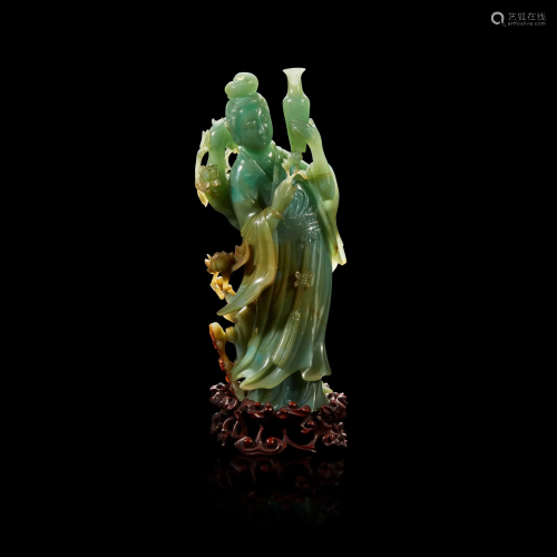 A Chinese carved jadeite meiren