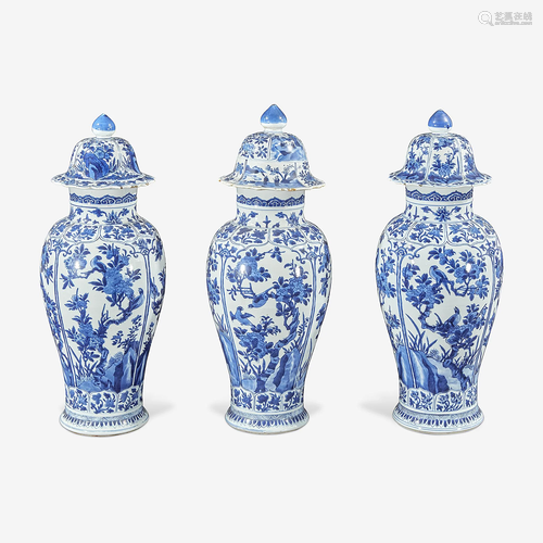 Three Chinese blue and white porcelain baluster vases