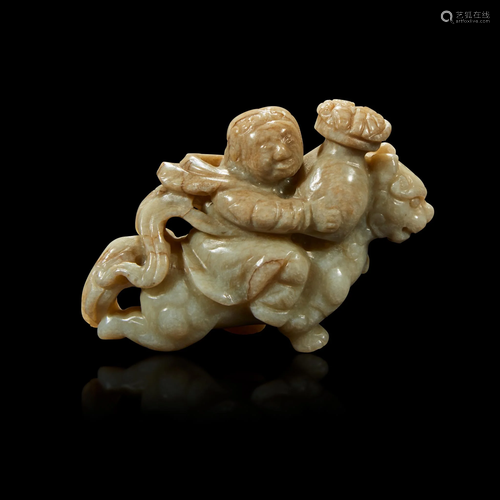 A Chinese greyish white jade carving of a foreigner on