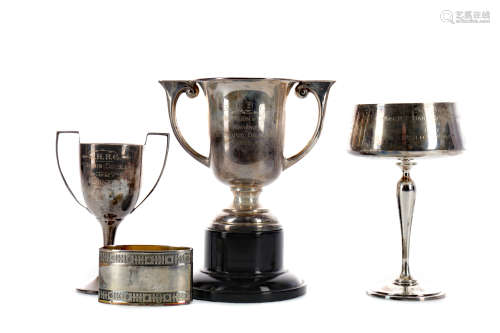 THREE EARLY 20TH CENTURY SILVER TROPHY CUPS, ALONG WITH A NA...