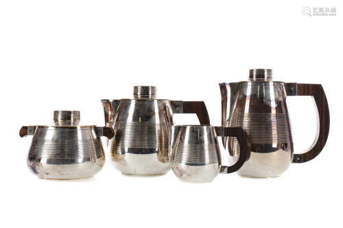 AN EARLY 20TH CENTURY MODERNIST SILVER PLATED TEA SERVICE
