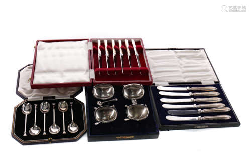 A LOT OF EIGHT CASED SETS OF SILVERWARE