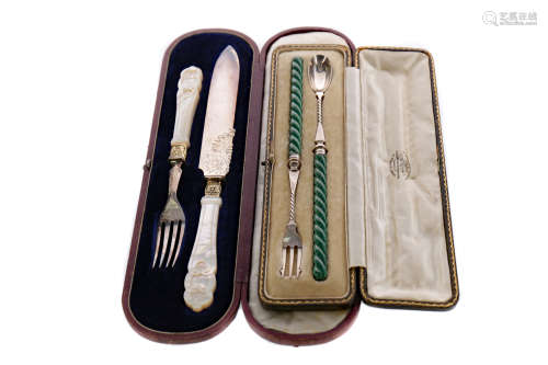 TWO CASED SILVER SERVING SETS