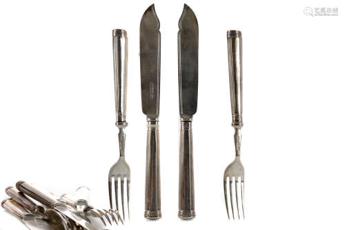 A SET OF SIX GEORGE V SILVER FISH KNIVES AND FORKS