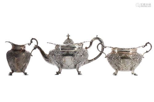 AN EDWARDIAN SILVER THREE PIECE TEA SERVICE