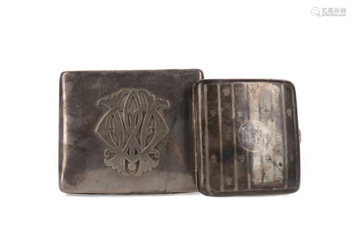 A SILVER CIGARETTE BOX AND A CIGARETTE CASE