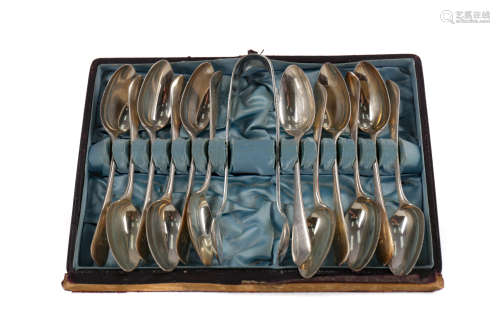 A SET OF TWELVE VICTORIAN SILVER TEASPOONS, ALONG WITH LOOSE...