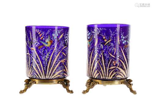 A PAIR OF LATE 19TH CENTURY MOSER BLUE GLASS VASES