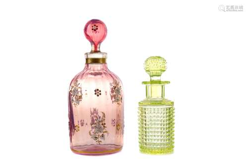 A LATE 19TH CENTURY OPALESCENT GLASS PERFUME BOTTLE AND STOP...