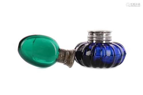 A VICTORIAN EMERALD GLASS SCENT BOTTLE AND ANOTHER