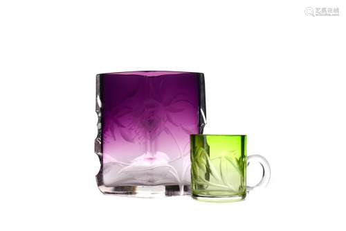AN EARLY 20TH CENTURY MOSER AMETHYST GLASS VASE AND A GLASS ...