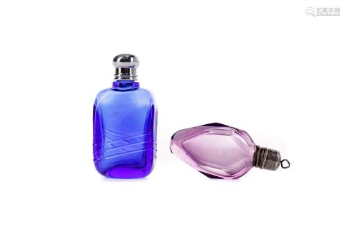 A REGENCY AMETHYST GLASS SCENT BOTTLE AND ANOTHER GLASS SCEN...