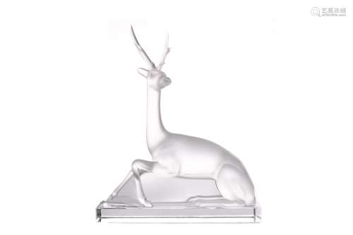 A LALIQUE MOULDED GLASS MODEL OF A STAG