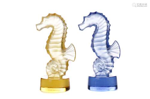 A GROUP OF TWO LALIQUE SEAHORSE PAPERWEIGHTS