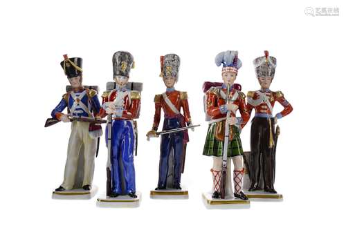 A SET OF FIVE SITZENDORF MILITARY FIGURES