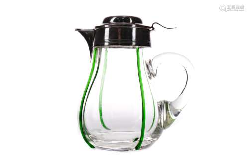 AN ART NOUVEAU GLASS AND SILVER PLATED WATER JUG