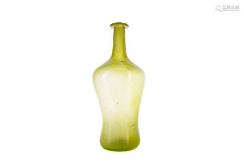 A LILAC GLASS VASE AND A YELLOW GLASS VASE
